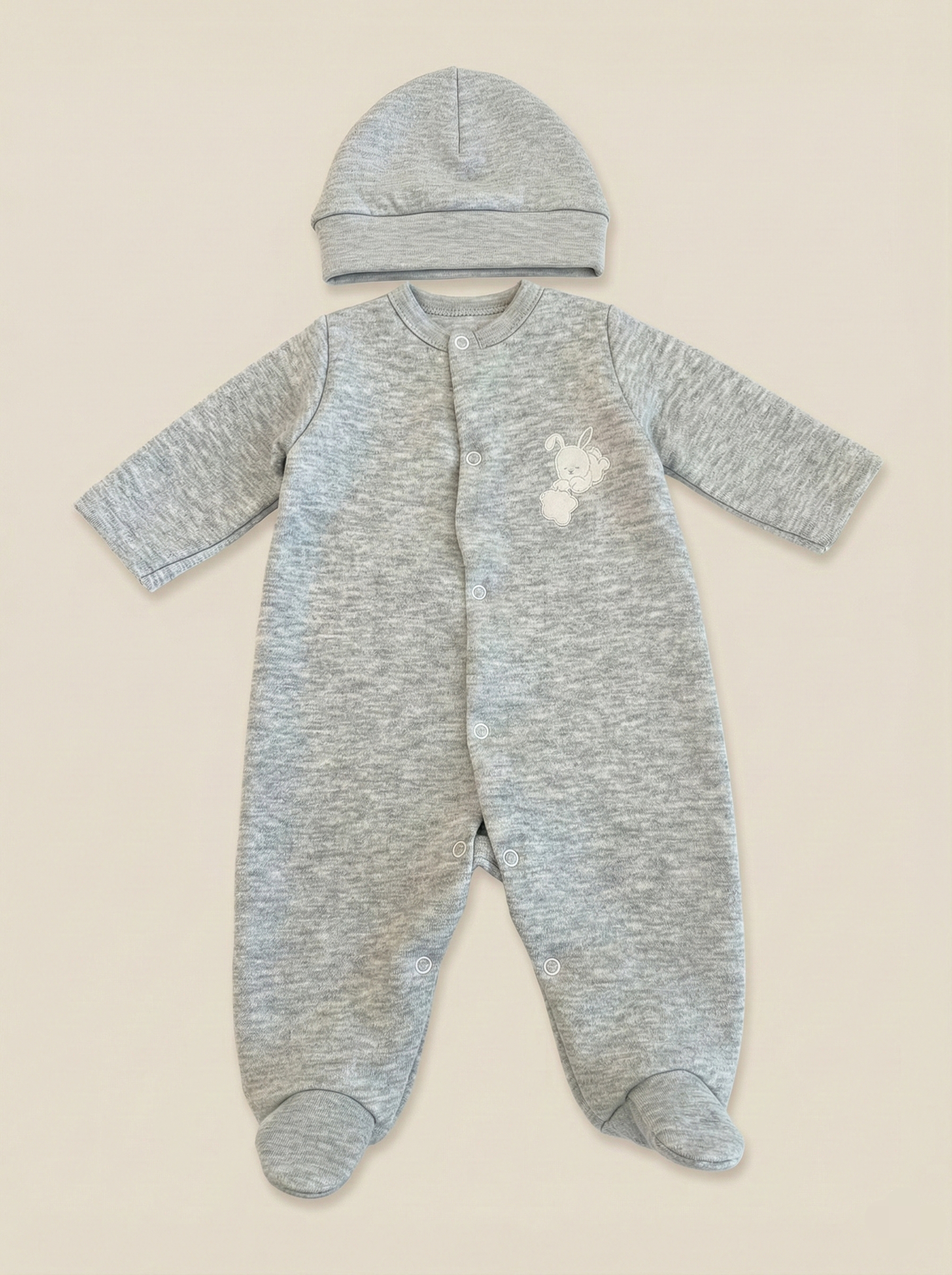 Conjunto de mono y gorro para bebé recién nacido - Algodón Jacquard - Color Gris - BenO BEBE Venezuela