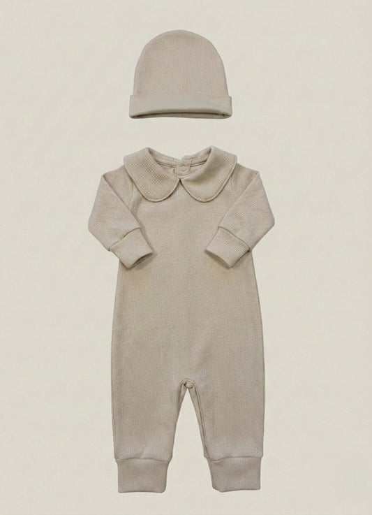 Enterizo punto ingles Arena Cuello algodon pima regalo nacimiento baby shower venezuela